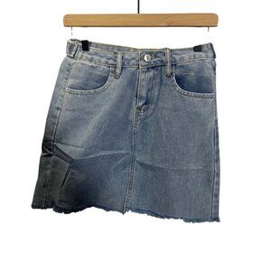 Blue Denim Mini Skirt Raw Hem By Elephant Size‎ M Modern Chic NEW